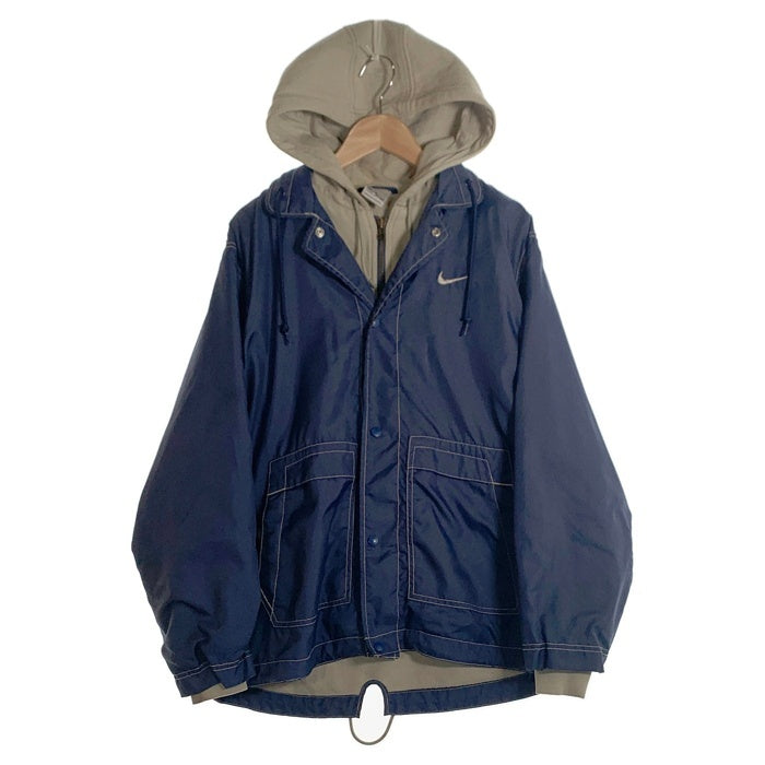 00's NIKE ナイキ ナイロンジャケット スウェットパーカーレイヤード ネイビー ベージュ Size XL 福生店