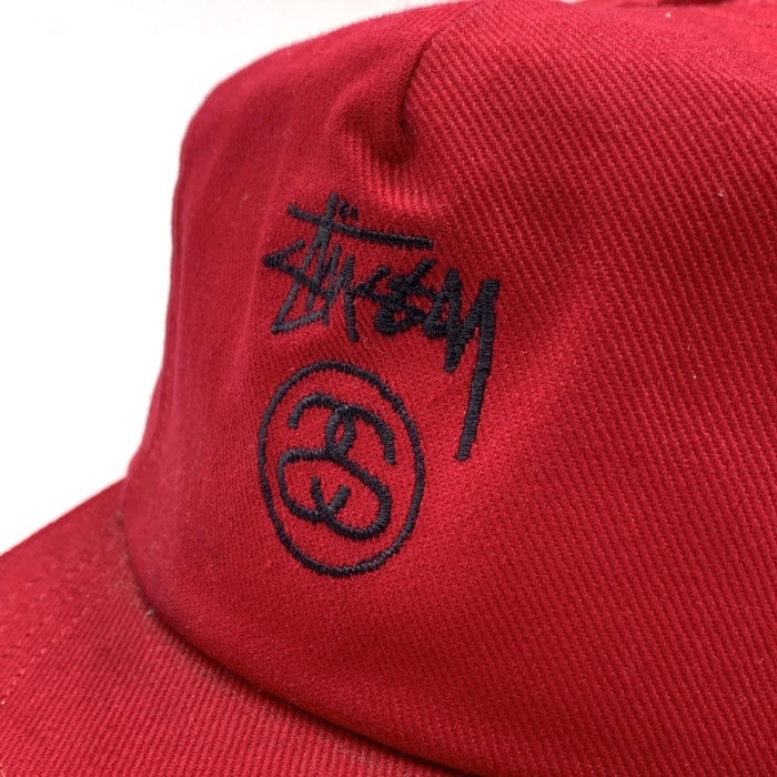 80-90's STUSSY ステューシー ストックロゴ SSリンク刺繡 5パネルキャップ レッド オールド タグなし 福生店
