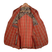 ETRO エトロ シアサッカー 2B テーラードジャケット チェック柄 オレンジ シルク ウール 161-11889-1222 Size 52 福生店