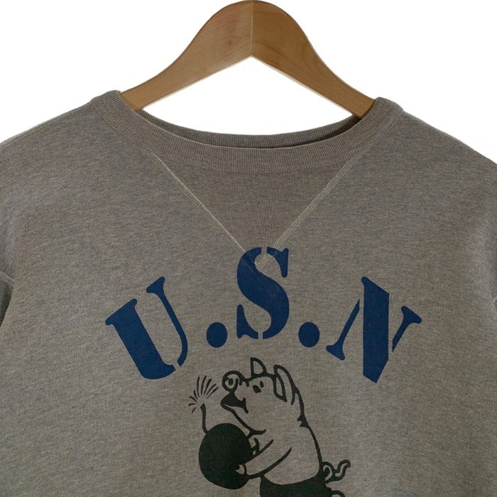 STUDIO D'ARTISAN ステュディオダルチザン 両V U.S.N プリント スウェットクルーネックトレーナー グレー Size M 福生店