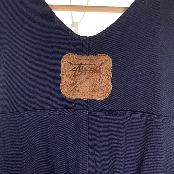 80's~ STUSSY ステューシー BIG LOGAN チノツイル オーバーオール ネイビー コットン Size L 福生店