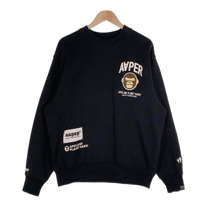 AAPE BY A BATHING APE エーエイプ 24SS クルーネックスウェットトレーナー ブラック AAPSWMA344XXL Size M 福生店