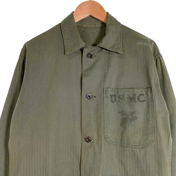 40's U.S.NAVY 米海軍 USMC (U.S.MARINE CORPS) P-41 HBT ヘリンボーンツイル カバーオールジャケット オリーブ Size S～M相当 福生店