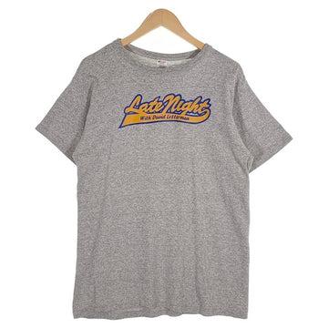 80's Champion チャンピオン Late Night ラバープリント Tシャツ グレー 霜降り USA製 トリコプリント Size L 福生店