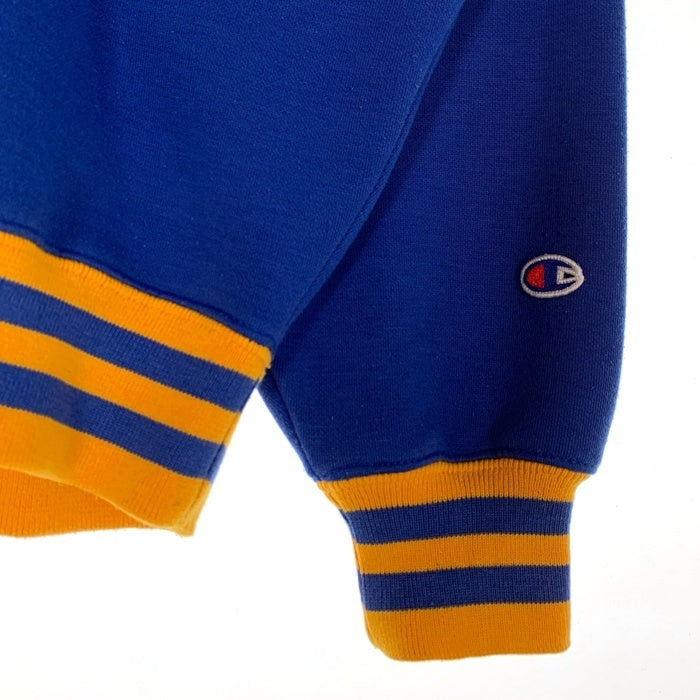Champion チャンピオン リブライン 前V ロゴプリント クルーネックスウェットトレーナー ブルー イエロー Size L 福生店