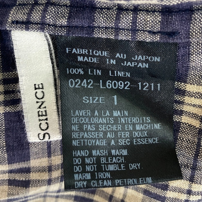 ARTS&SCIENCE アーツアンドサイエンス 0242-L6092-1211 チェック リネンブラウス シャツ プルオーバー ネイビー Size1 瑞穂店