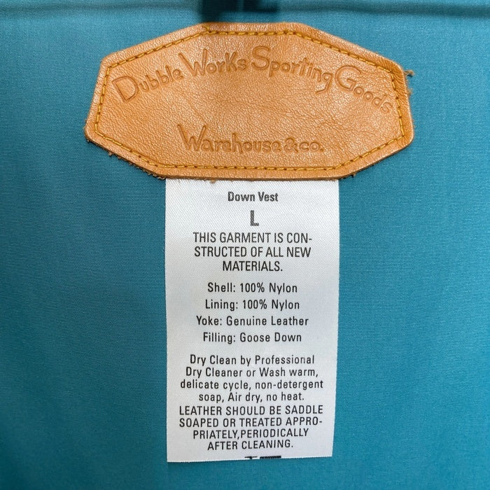Dubble Works ダブルワークス レザーヨーク ダウンベスト ブルー ベージュ ウエアハウス Size L 瑞穂店