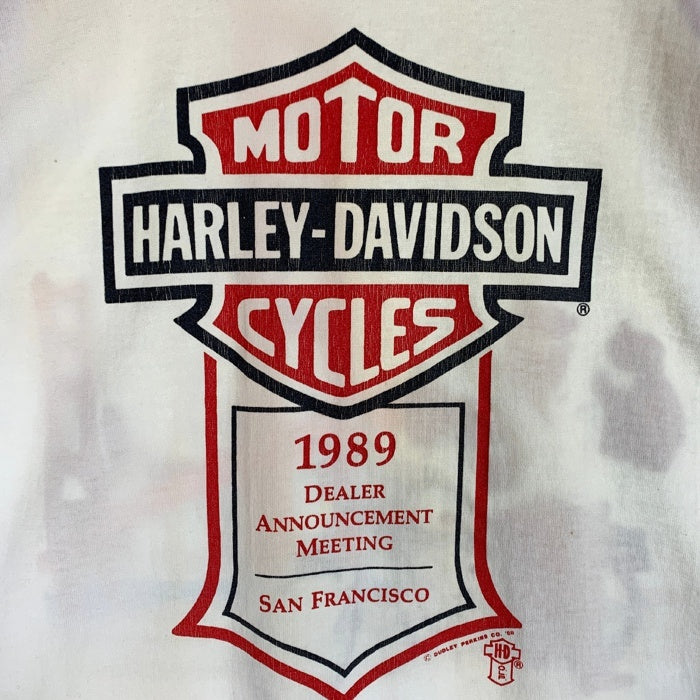 80's HARLEY-DAVIDSON ハーレーダビッドソン プリント ラグランスリーブカットソー 七分袖 ホワイト レッド USA製 Size L 福生店