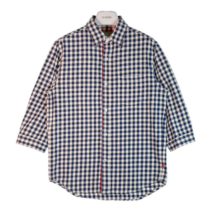 STUSSY ステューシー 七分袖 コットンシャツ ブラウス Shirt Blouse STUSSY AUTHENTIC GEAR ギンガムチェック ネイビー sizeM 瑞穂店