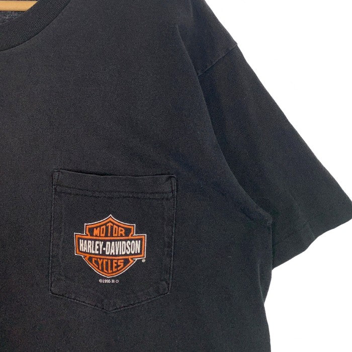 90's HARLEY-DAVIDSON ハーレーダビッドソン エンブレムロゴプリント ポケットTシャツ ブラック 1995コピーライト Size XL 福生店