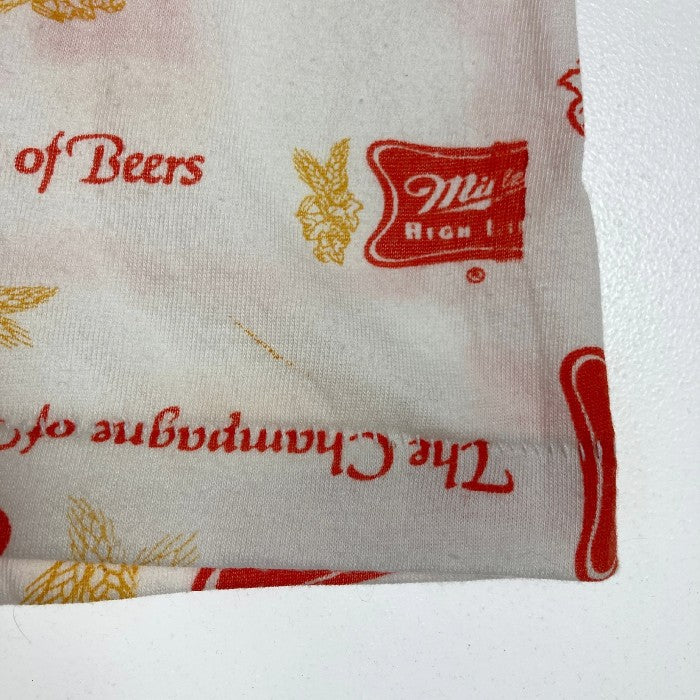 US古着 70’s～80’s MILLER HIGH LIFE ビールメーカー 総柄ロゴ トリムTシャツ レッド sizeM 瑞穂店