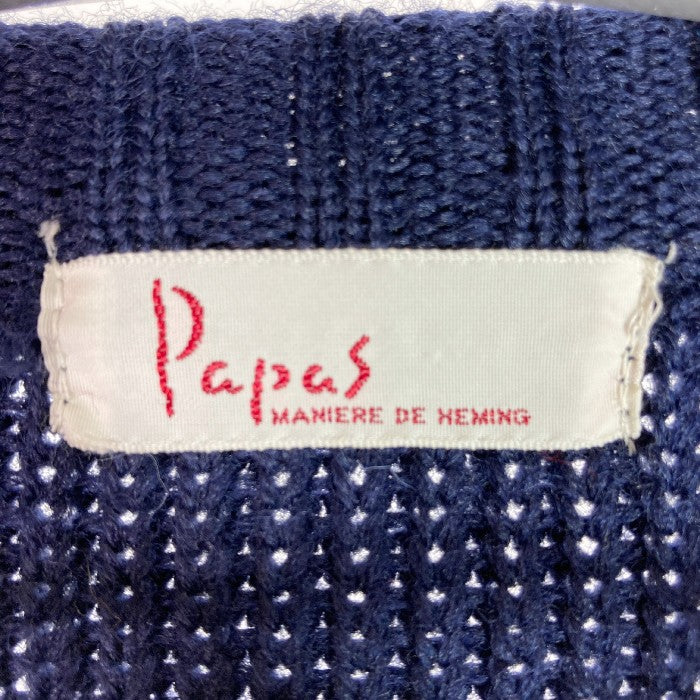 Papas パパス エルボーパッチニット ウールセーター ネイビー size- 瑞穂店