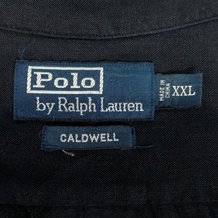 Polo by Ralph Lauren ポロラルフローレン CALDWELL オープンカラーシャツ 半袖 ブラック 裾ポニー リネン シルク Size XXL 福生店