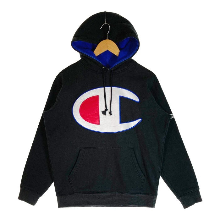 SUPREME × CHAMPION シュプリーム × チャンピオン 17SS Satin Logo Hooded Sweatshirt Black Blue サテン ロゴ フーディー パーカー ブラック sizeS 瑞穂店
