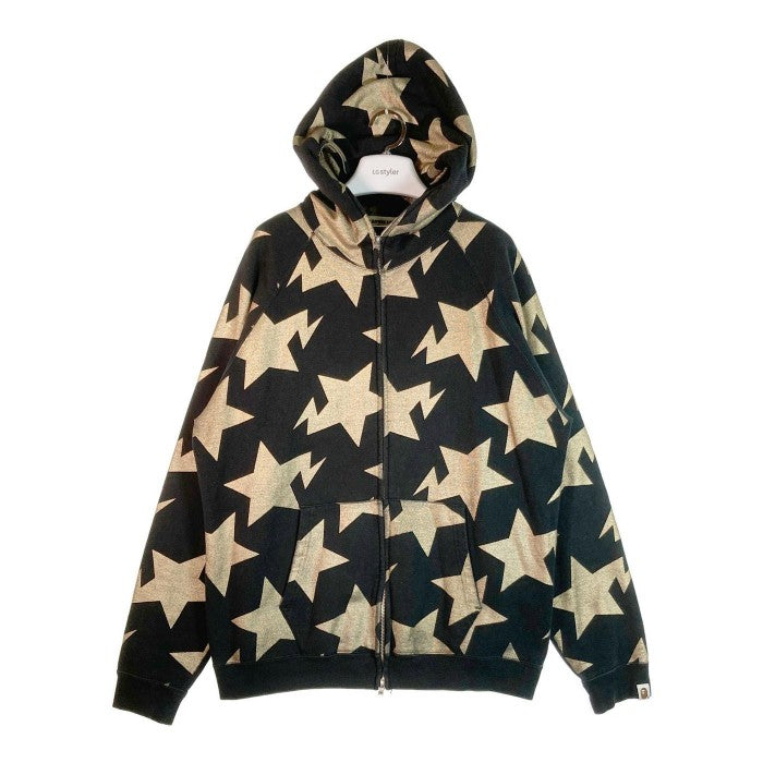 A BATHING APE ア・ベイジング・エイプ スター総柄 フルジップ パーカー ブラック×ゴールド sizeXL 瑞穂店