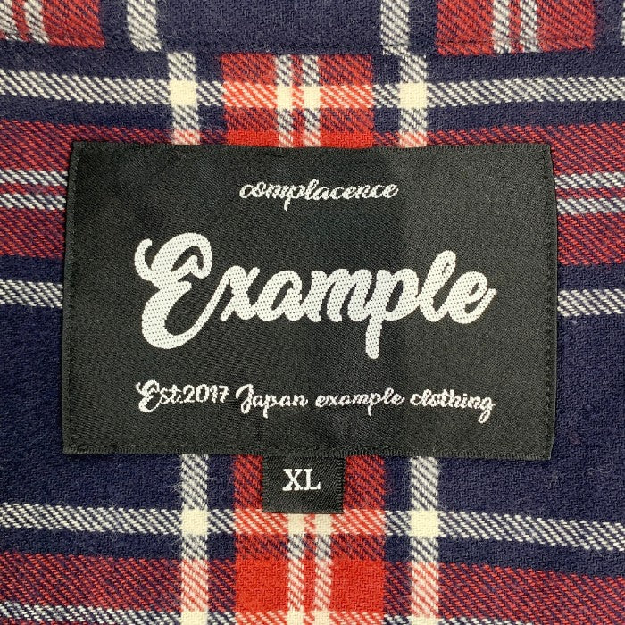 EXAMPLE エグザンプル フランネルシャツ 刺繡 プリント レッド Size XL 福生店