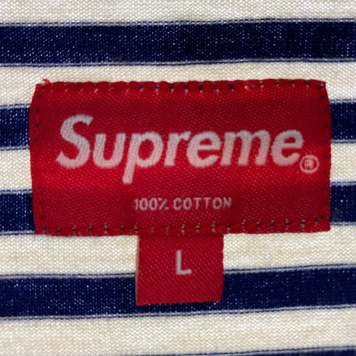 SUPREME シュプリーム 15AW STRIPED LOGO ストライプロゴ ロンT ネイビー sizeL 瑞穂店