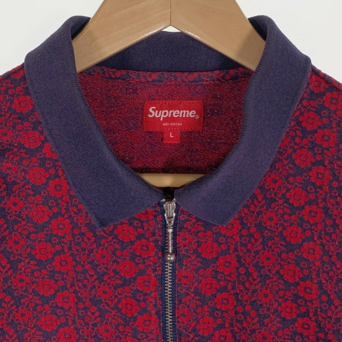 SUPREME シュプリーム 18AW Floral Jacquard Zip L/S Polo フローラルジャガード ジップ ロングスリーブ ポロシャツ レッド Size L 福生店