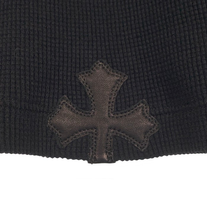 Chrome Hearts クロムハーツ CROSS BUTTON THERMAL HENLY L/S クロスレザーパッチ ヘンリーネック サーマル ロングスリーブ カットソー ブラック Size XL 福生店