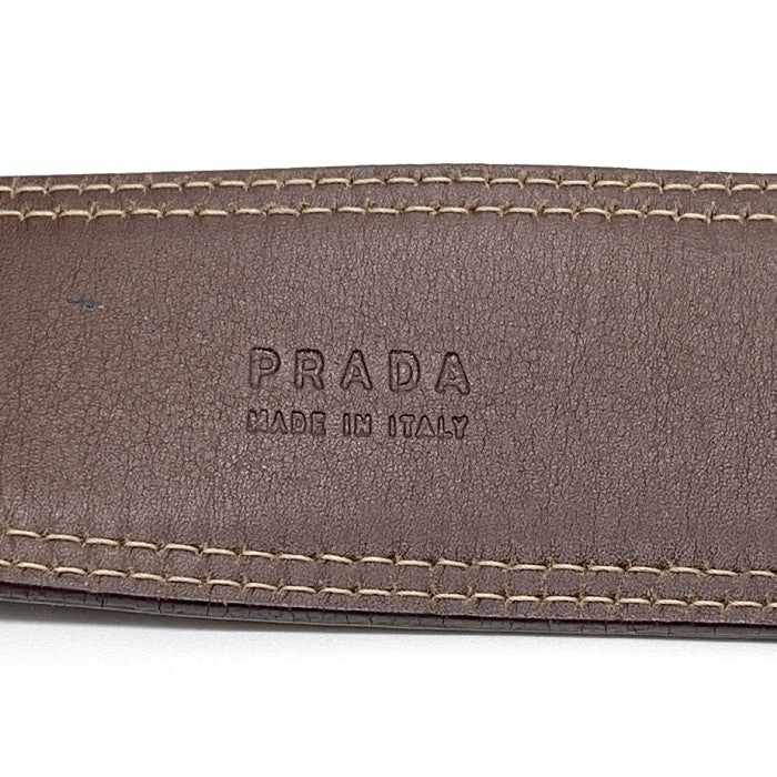 PRADA プラダ レザー キャンバス ベルト ブラウン ネイビー Size 80-90cm 福生店