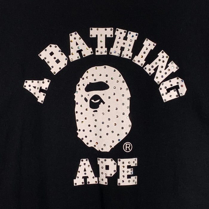 A BATHING APE アベイシングエイプ ラインストーン スウェット クルーネック トレーナー 半袖 ブラック Size L 福生店