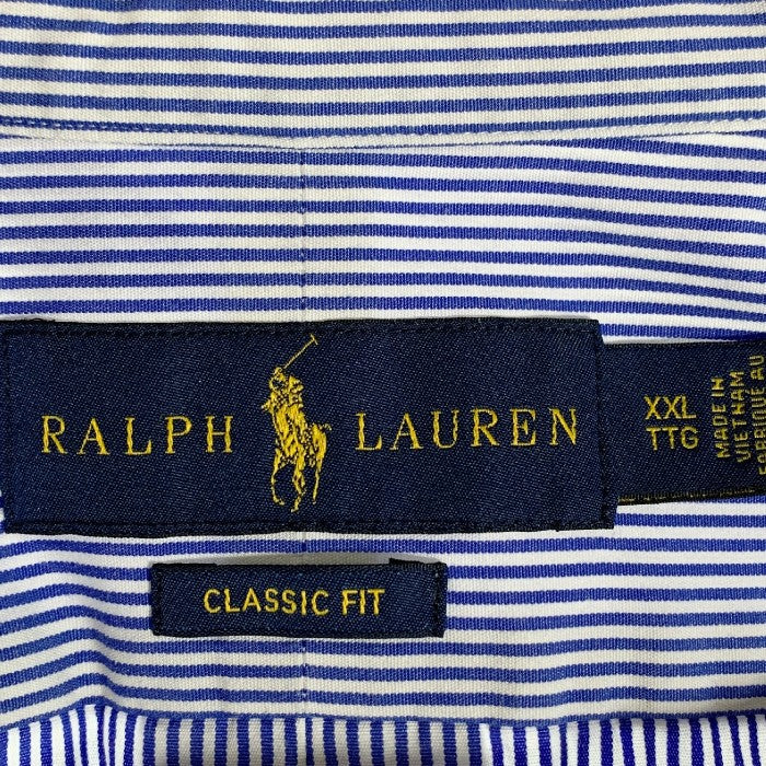 RALPH LAUREN ラルフローレン ボタンダウン ストライプシャツ CLASSIC FIT ネイビー ホワイト Size XXL 福生店