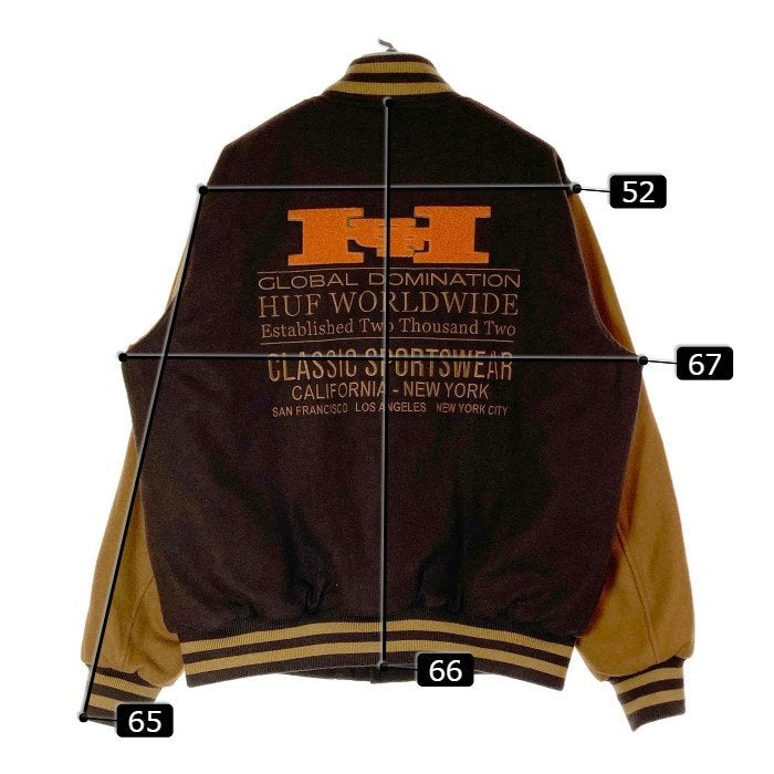 HUF ハフ 23AW HARRISON VARSITY JACKET ハリソンバーシティ ジャケット スタジャン ビックロゴ 刺繍 ブラウン sizeM 瑞穂店