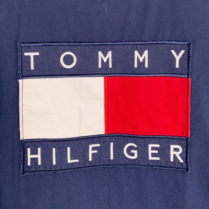 90's TOMMY HILFIGER トミーヒルフィガー ボタンダウンシャツ コットン ワッペン 刺繍 USA ネイビー Size M 福生店