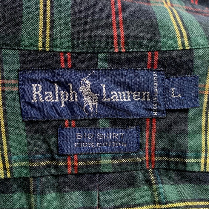 Ralph Lauren ラルフローレン BIG SHIRT ビッグシャツ ボタンダウンチェックシャツ 胸ポケット グリーン Size L 福生店