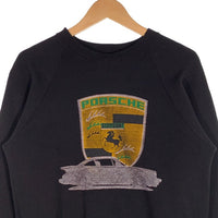 US古着 90's PORSCHE ポルシェ プリント クルーネックスウェット トレーナー ブラック ブートレグ フルーツオブザルーム Size M 福生店