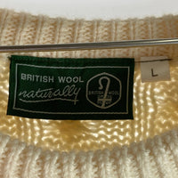 BRITISH WOOL NATURALLY ブリティッシュウールナチュラリー 英国製 ケーブル編み ニット ホワイト sizeL 瑞穂店
