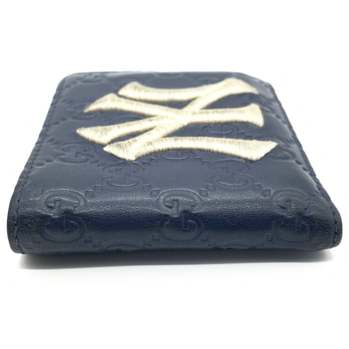 GUCCI グッチ N.Y Yankees ニューヨーク・ヤンキース シマ 二つ折り財布 レザー 刺繍 ネイビー 福生店