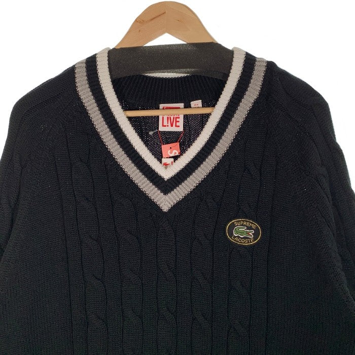 SUPREME シュプリーム 17SS LACOSTE ラコステ Tennis Sweater テニスセーター コットン Vネック ブラック Size XL 福生店