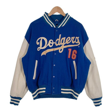 MLB LA Dodgers ドジャース 野茂英雄 ウールスタジャン 袖レザー ブルー Size XL相当 福生店