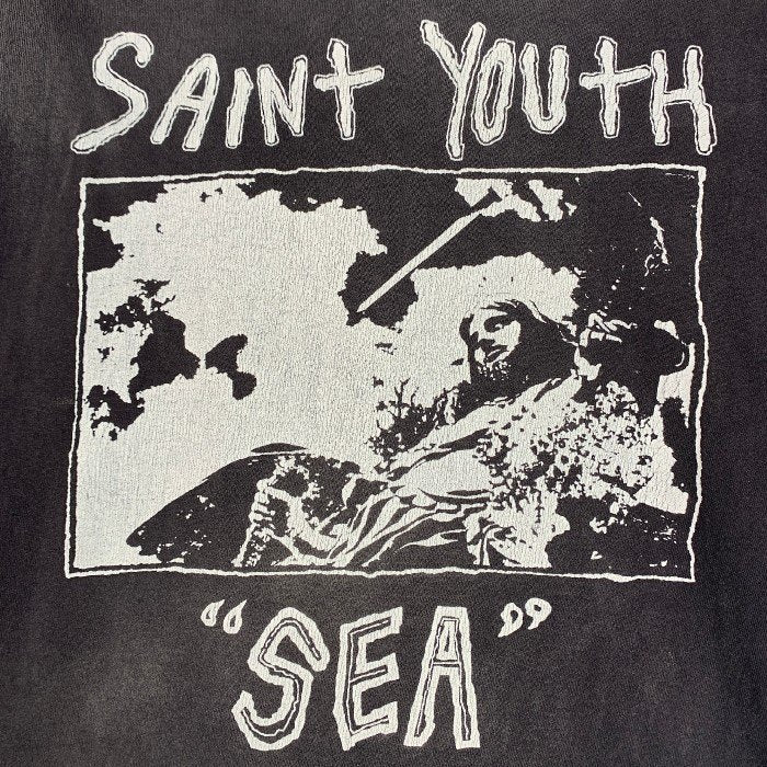 SAINT Mxxxxxx セントマイケル 21AW WIND AND SEA ウィンダンシー L/S TEE ロングスリーブTシャツ ヴィンテージ加工 プリント チャコールグレー SM-A21-0000-061 Size M 福生店