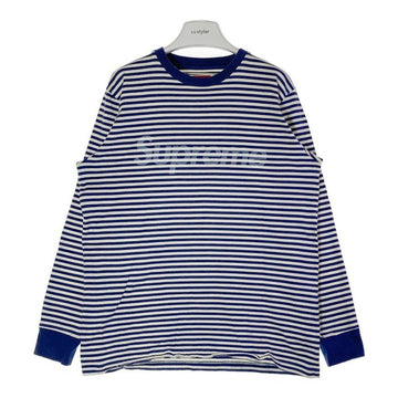 SUPREME シュプリーム 15AW STRIPED LOGO ストライプロゴ ロンT ネイビー sizeL 瑞穂店