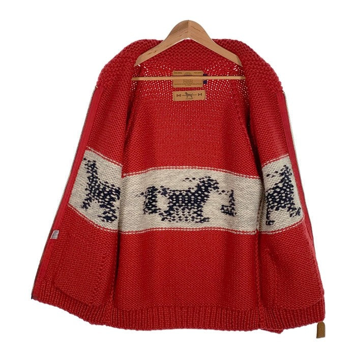 CANADIAN SWEATER カナディアンセーター Labrador Retriever ラブラドールレトリバー別注 カウチンセーター ジップアップ レッド Size M 福生店