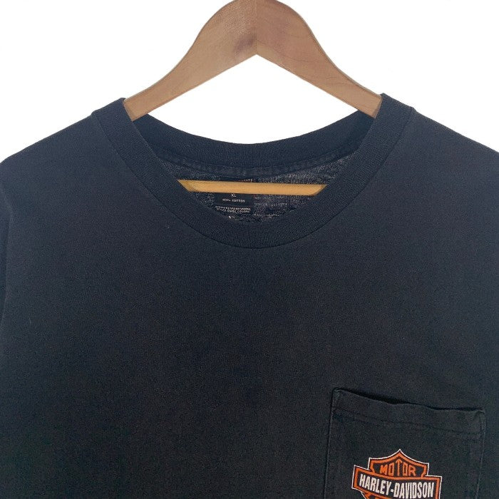 90's HARLEY-DAVIDSON ハーレーダビッドソン エンブレムロゴプリント ポケットTシャツ ブラック 1995コピーライト Size XL 福生店