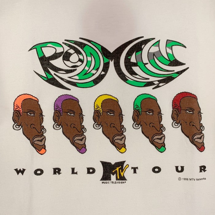 90's Dennis Rodman デニスロッドマン MTV WORLD TOUR プリントTシャツ Championボディ ホワイト Size M  福生店