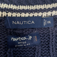 NAUTICA ノーティカ 22SS ケーブルニット ベスト Vネック コットン ネイビー Size XXL 福生店