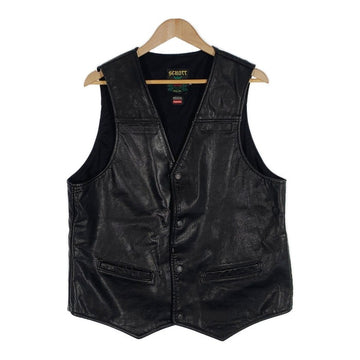 SUPREME シュプリーム 13SS Schott ショット Leather Vest レザーベスト ブラック ワッペン跡 Size XL 福生店