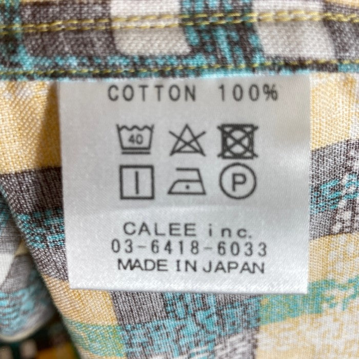 CALEE キャリー Quality1st 長袖 シャツ クルーネック チェック 黄色 茶 イエロー ブラウン sizeL 瑞穂店