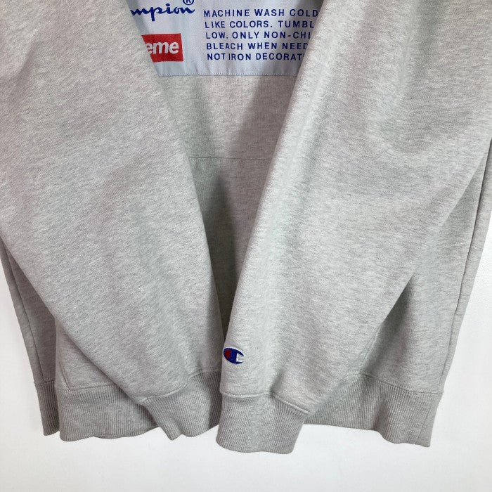 SUPREME × CHMPION  シュプリーム × チャンピオン 18AW Label Hooded Sweatshirt ラベルスウェットパーカー グレー sizeL 瑞穂店