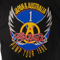 90's AEROSMITH エアロスミス PUMP TOUR 1990 プリントTシャツ ブラック PUSHEAD パスヘッド 袖裾シングル Size L 福生店