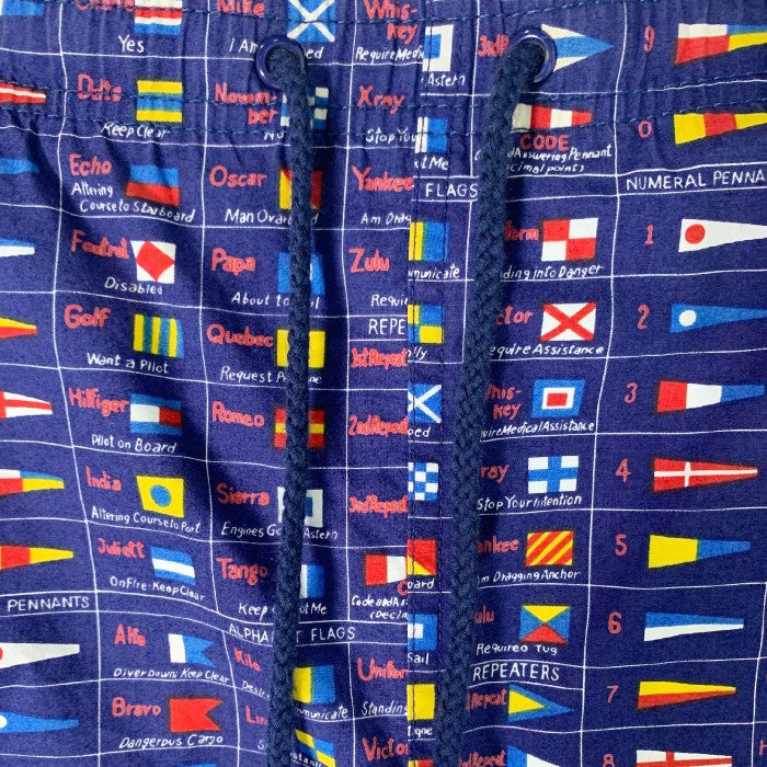 90's TOMMY HILFIGER トミーヒルフィガー 総柄プリント 万国旗 コットン ショートパンツ ネイビー Size XL 福生店