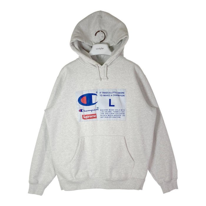 SUPREME × CHMPION  シュプリーム × チャンピオン 18AW Label Hooded Sweatshirt ラベルスウェットパーカー グレー sizeL 瑞穂店