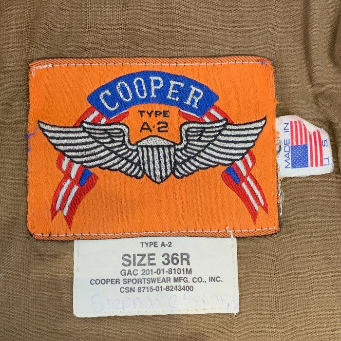COOPER クーパー TYPE A-2 レザーフライトジャケット レザーパッチ ブラウン Size 36 福生店