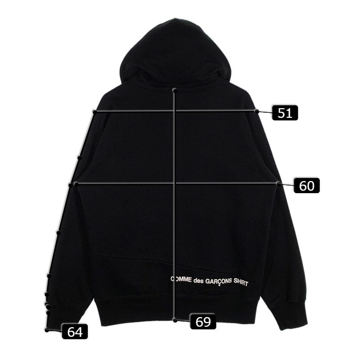 SUPREME シュプリーム 18AW COMME des GARCONS SHIRT コムデギャルソンシャツ Split Box Logo Hooded Sweatshirts スプリット ボックスロゴ スウェットパーカー ブラック Size M 福生店