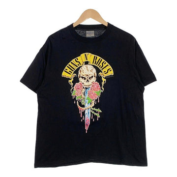 90's GUNS N' ROSES ガンズアンドローゼズ HERE TODAY GONE TO HELL プリントTシャツ ブラック 袖シングル 裾ダブル BROKUM Size XL 福生店