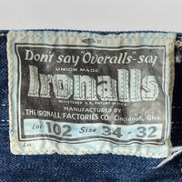 FREEWHEELERS フリーホイーラーズ THE IRONALL FACTORIES Coレーベル  Lot 102 DENIM OVERALLS デニムパンツ インディゴ sizeW34 瑞穂店